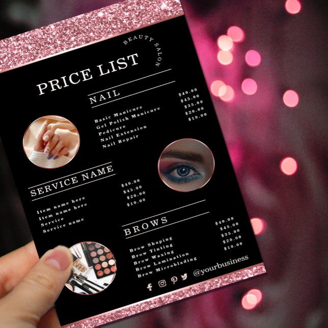 Makeup Artist Rose Gold Glitzer Flyer (Makeup Artist Rose Gold Glitter flyer #zazzlemade #pricelist #rosegoldflyer #addphotos #beauty)