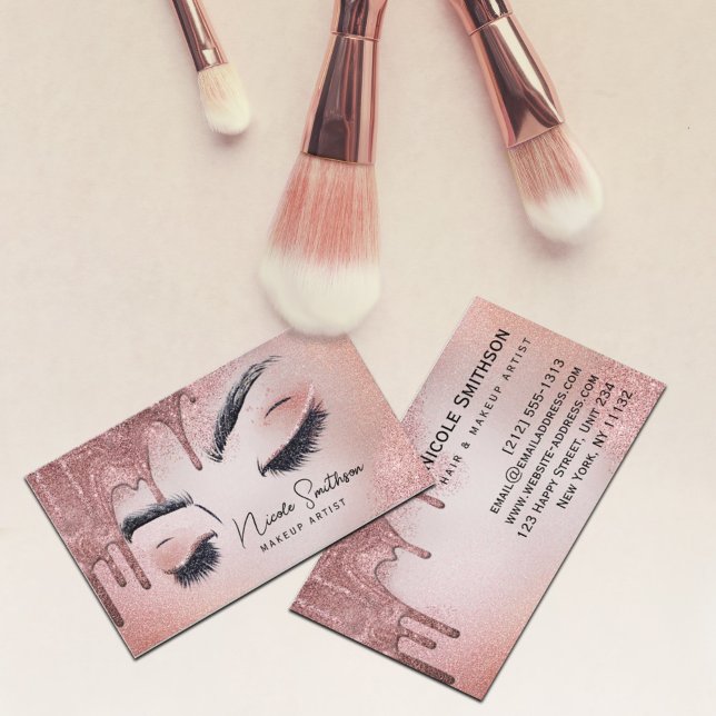 Makeup Artist Rose Gold Glitzer Glam Business Card Visitenkarte (Von Creator hochgeladen)