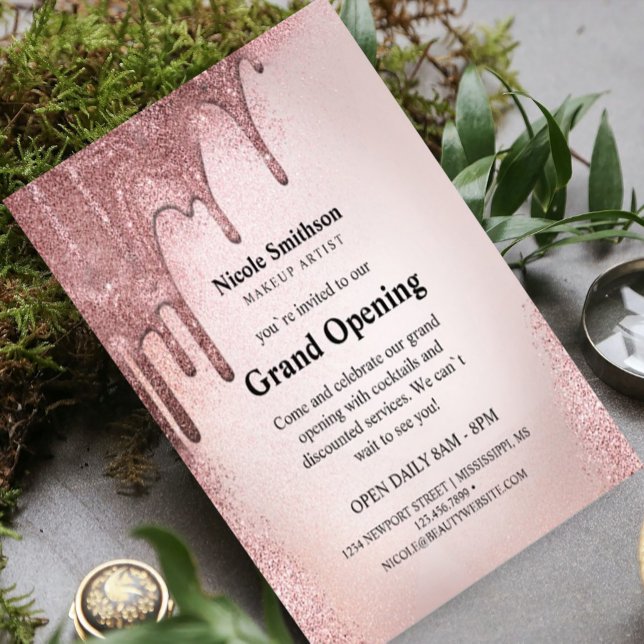 Makeup Artist Rose Gold Glitzer Glam Grand Opening Flyer (Makeup Artist Rose Gold Glitter Glam Grand Opening #makeupartist #rosegoldglitter #rosegolddripping)