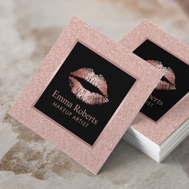 Makeup Artist Rose Gold Glitzer Quadratische Visitenkarte (Von Creator hochgeladen)
