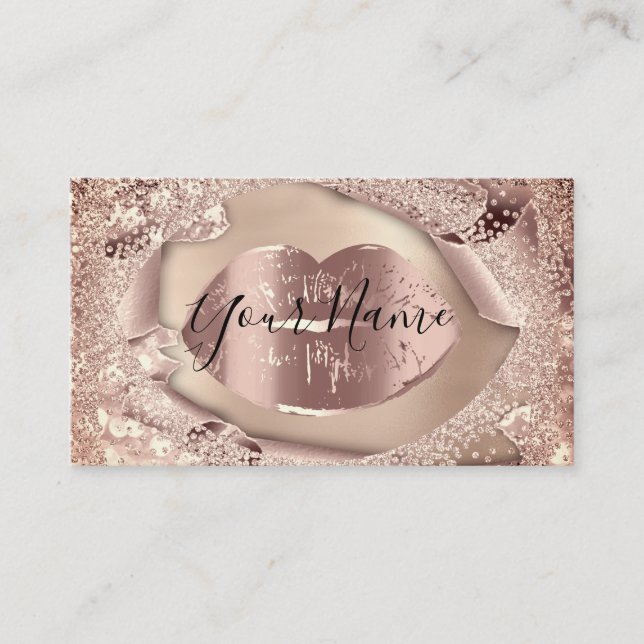 Makeup Artist Rose Gold Kiss Lips Glitzer Visitenkarte (Vorderseite)