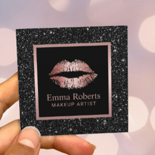 Makeup Artist Rose Gold Lift Schwarzer Glitzer Sal Quadratische Visitenkarte