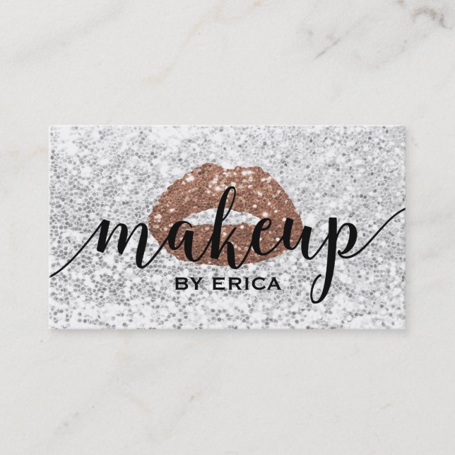 Makeup Artist Rose Gold Lippen Moderne Silberreihe Visitenkarte (Vorderseite)