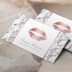 Makeup Artist Rose Gold Lippen Modernes Weißes Mar Visitenkarte