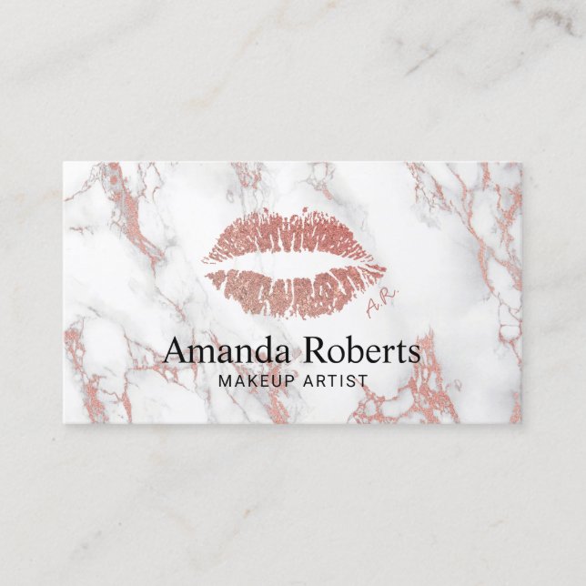 Makeup Artist Rose Gold Lips Charme Moderner Marmo Visitenkarte (Vorderseite)