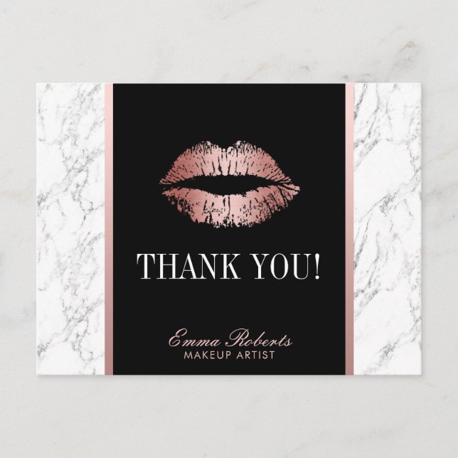 Makeup Artist Rose Gold Lips Marmor Vielen Dank Postkarte (Vorderseite)