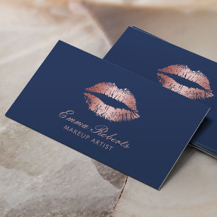 Makeup Artist Rose Gold Lips Navy Blue Salon Visitenkarte