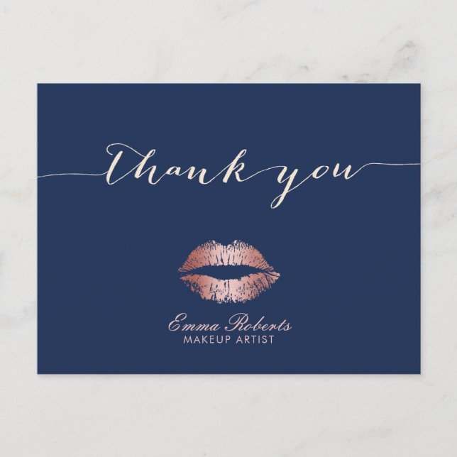 Makeup Artist Rose Gold Lips Navy Blue Vielen Dank Postkarte (Vorderseite)