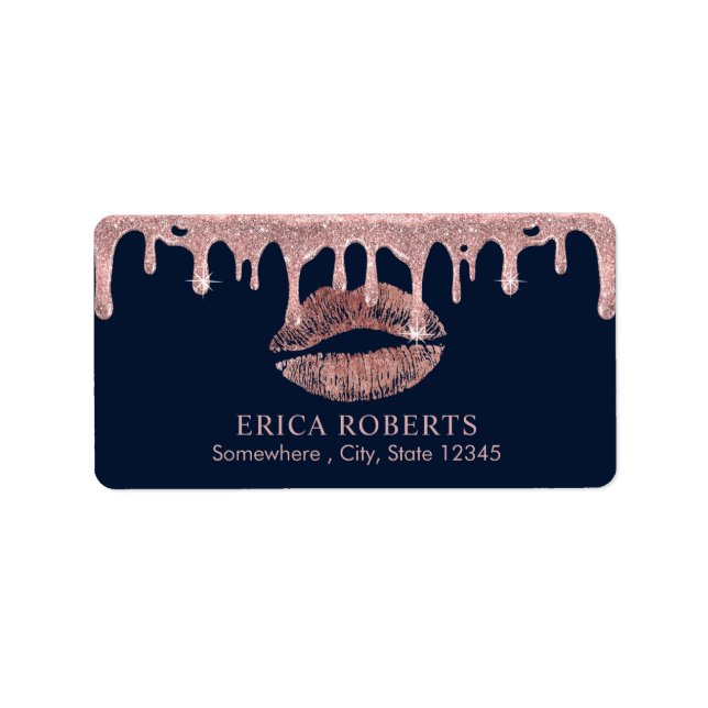 Makeup Artist Rose Gold Lips Navy Salon treiben Adressaufkleber (Vorne)