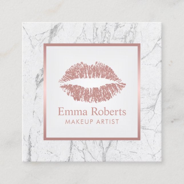 Makeup Artist Rose Gold Lips Weißer Marmor Quadratische Visitenkarte (Vorderseite)