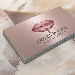 Makeup Artist Rose Gold Tropfen Lippen Metallisch Visitenkarte