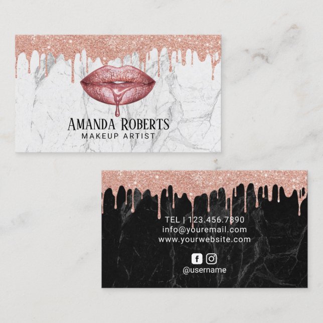 Makeup Artist Rose Gold Tropfen Lippen Treppen Tis Visitenkarte (Vorne/Hinten)