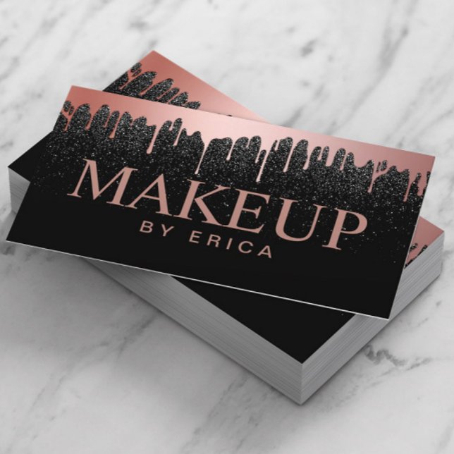 Makeup Artist Rose Gold Tropfen Trendy Black Glitz Visitenkarte (Von Creator hochgeladen)