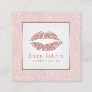 Makeup Artist Rose Goldene Lippen Rosa Glitzer Quadratische Visitenkarte