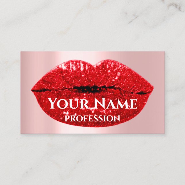 Makeup Artist Rose Kiss Lips Red Blush Glitzer Visitenkarte (Vorderseite)