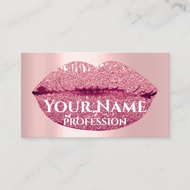 Makeup Artist Rose Kiss Lips Rosa Glitzer Visitenkarte (Vorderseite)