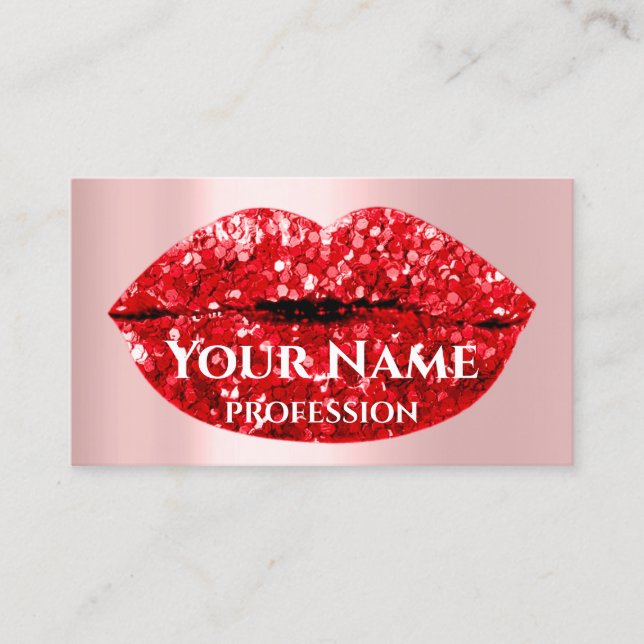 Makeup Artist Rose Kiss Lips Roter Glitzer Visitenkarte (Vorderseite)