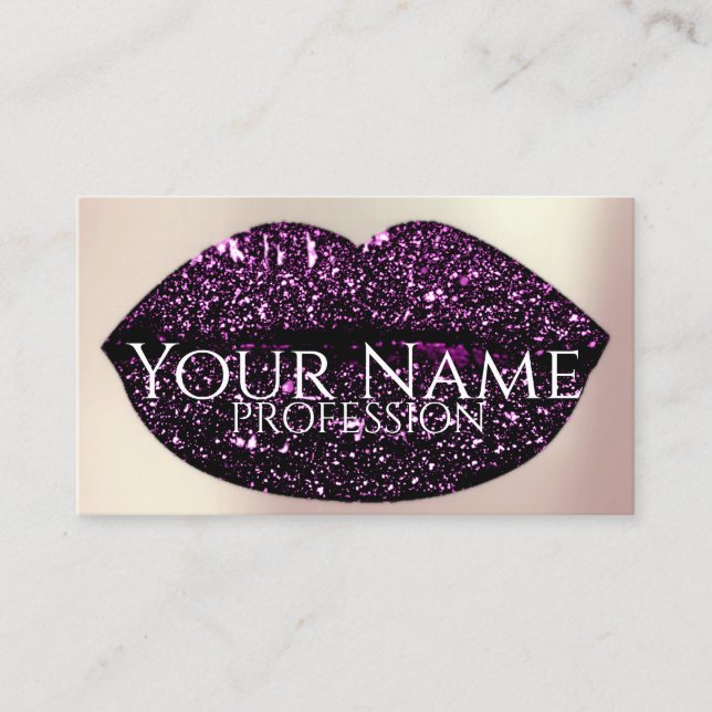 Makeup Artist Rose Kiss Lips Violet Glam Glitzer Visitenkarte (Vorderseite)