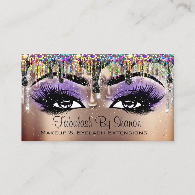 Makeup Artist Rose Lashes Holograph Tropfen Visitenkarte (Vorderseite)
