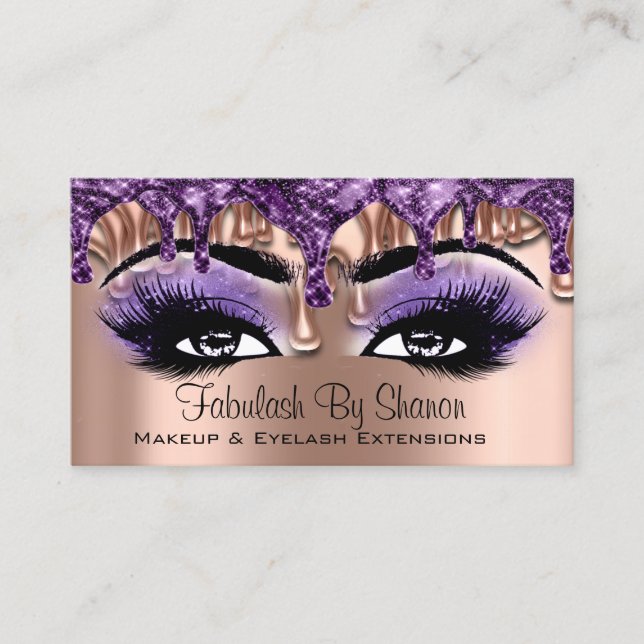 Makeup Artist Rose Lila Tropfen Eyes Lashes Visitenkarte (Vorderseite)