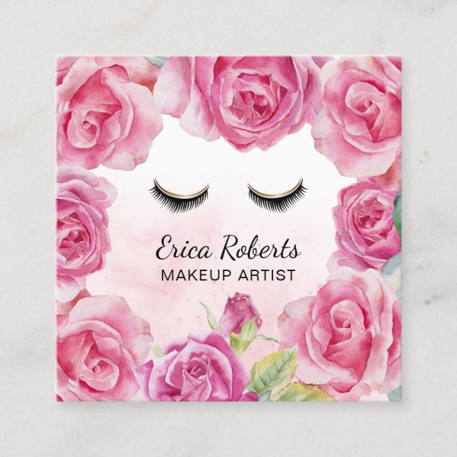 Makeup Artist Rose Wasserfarben Quadratische Visitenkarte (Vorderseite)