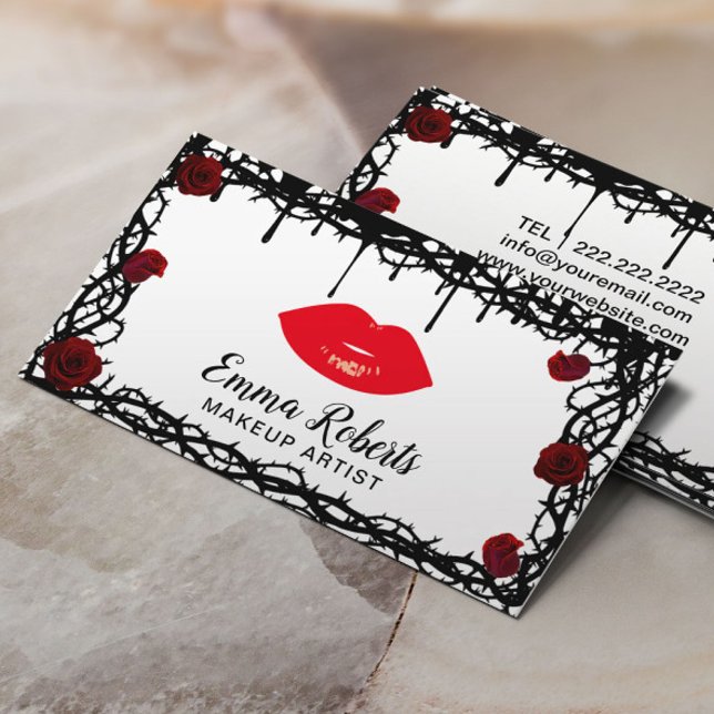 Makeup Artist Rote Lippen Gotisches Beauty Salon Visitenkarte (Von Creator hochgeladen)