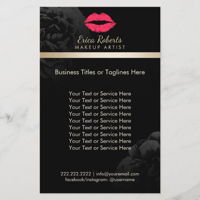 Makeup Artist Rote Lippen Schwarze Flora Schönheit Flyer (Vorne)