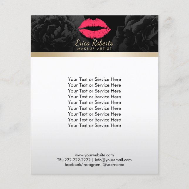 Makeup Artist Rote Lippen Schwarze Flora Schönheit Flyer (Vorne)