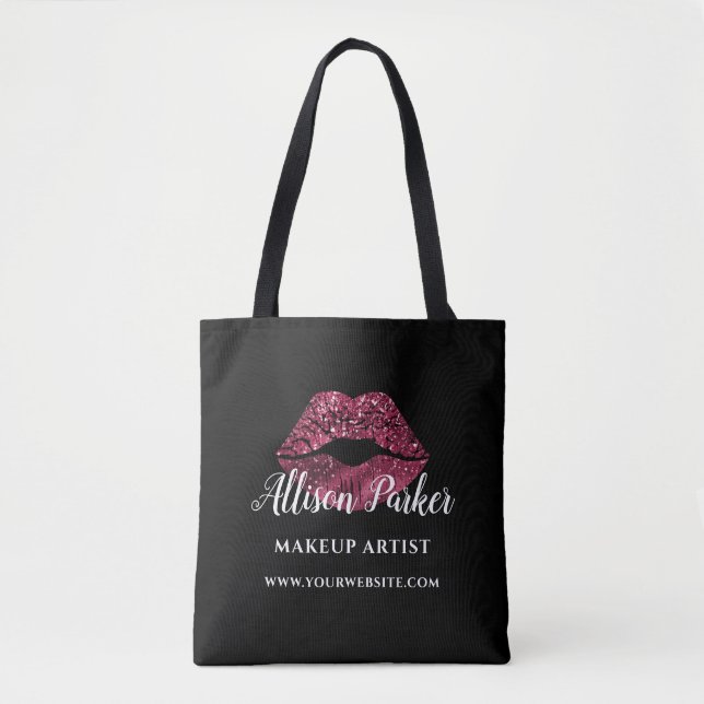Makeup Artist Roter Glitzer Kiss Lip Business Tasche (Vorderseite)
