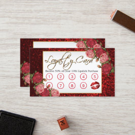 Makeup Artist - Roter Glitzer und Blumendesign Treuekarte