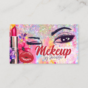 Makeup Artist Salon Holographic Glitzer Red Lips Visitenkarte