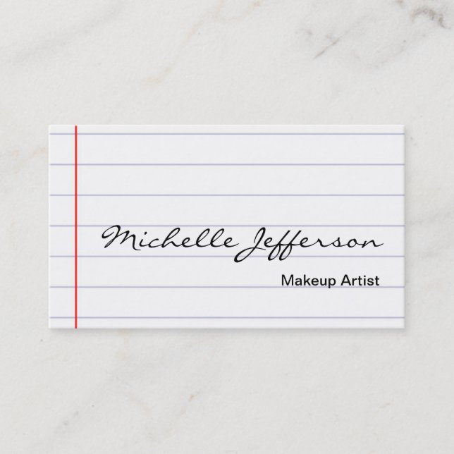Makeup Artist Script Lined Paper Business Card Visitenkarte (Vorderseite)