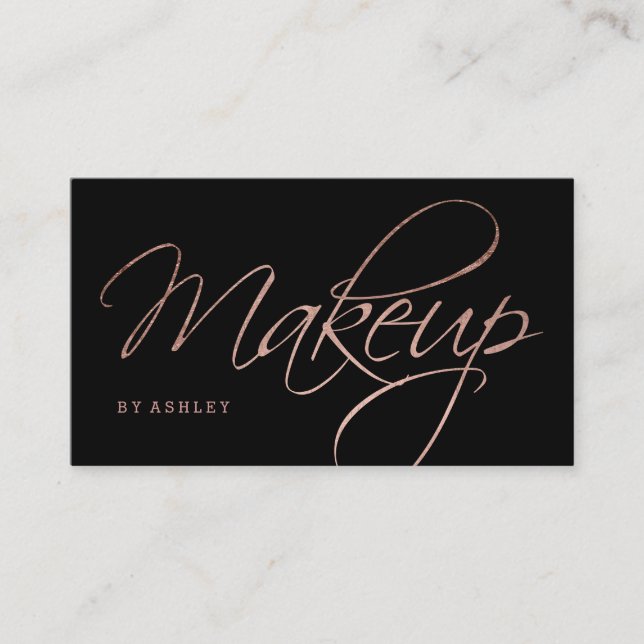 Makeup artist script rose gold typography black visitenkarte (Vorderseite)