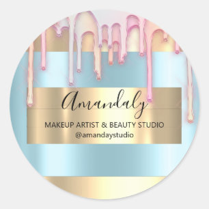 Makeup Artist Shop Gerahmte Rose Gold Blue Gevor Runder Aufkleber