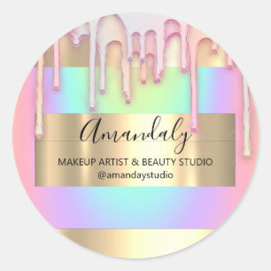 Makeup Artist Shop Gold Frame Rose Holograph Runder Aufkleber