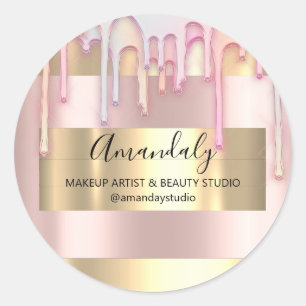 Makeup Artist Shop Gold Frame Rose Powder Elegant Runder Aufkleber