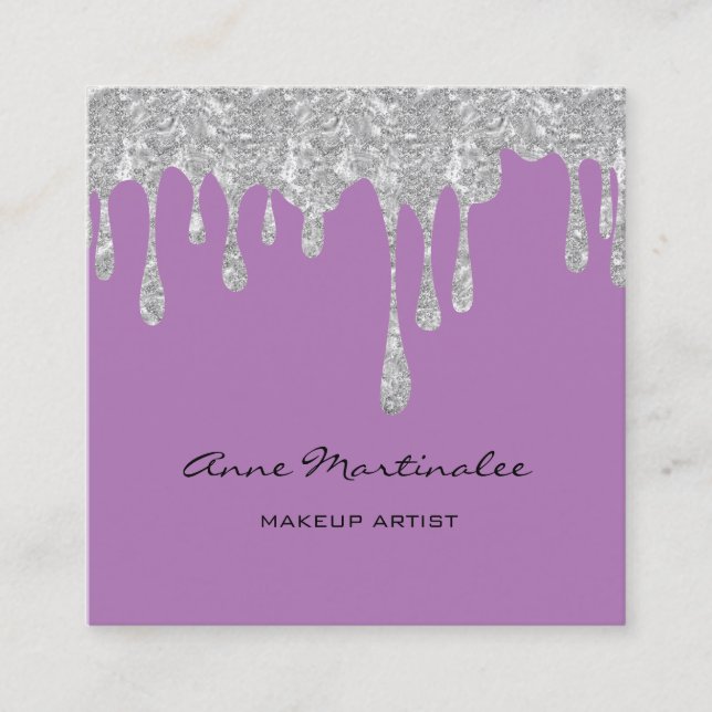 Makeup Artist Silver Drilling Glitzer Quadratische Visitenkarte (Vorderseite)
