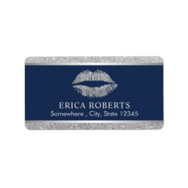 Makeup Artist Silver Glitzer Lips Navy Blue Salon Adressaufkleber