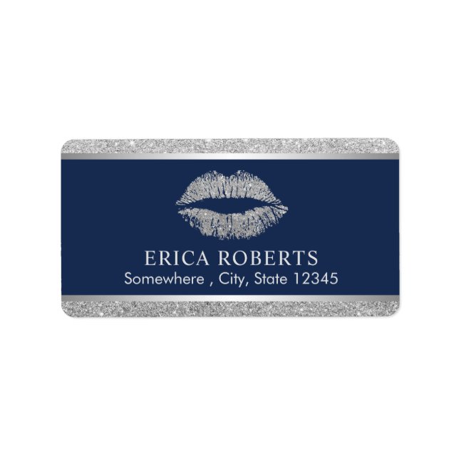 Makeup Artist Silver Glitzer Lips Navy Blue Salon Adressaufkleber (Vorne)