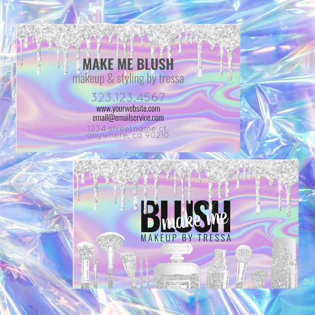 Makeup Artist Silver Glitzer Tropfen Iridescent Sw Visitenkarte (Von Creator hochgeladen)