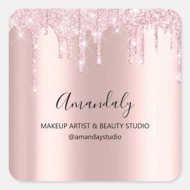 Makeup Artist Spark Glitzer Rose Tropfen Quadratischer Aufkleber (Vorderseite)