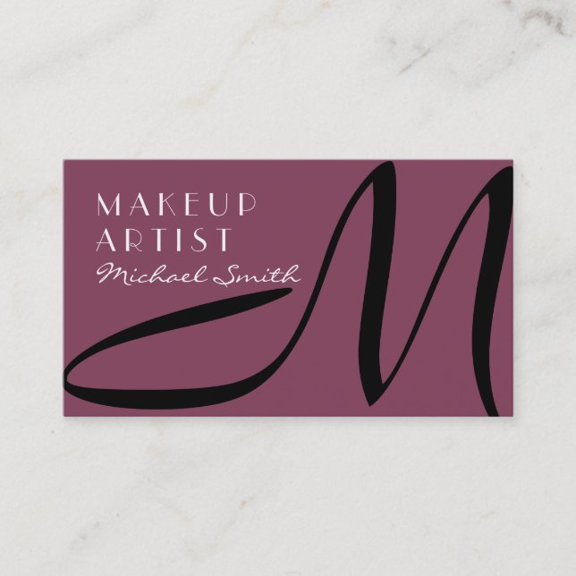 Makeup Artist Stilvolle Monogram Modern Deep Ruby Visitenkarte (Vorderseite)