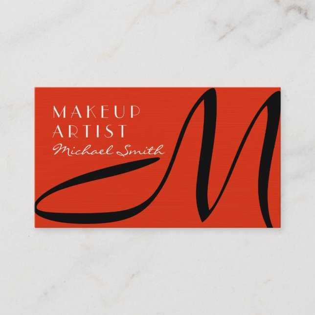 Makeup Artist Stilvolle Monogram Modern Red Orange Visitenkarte (Vorderseite)