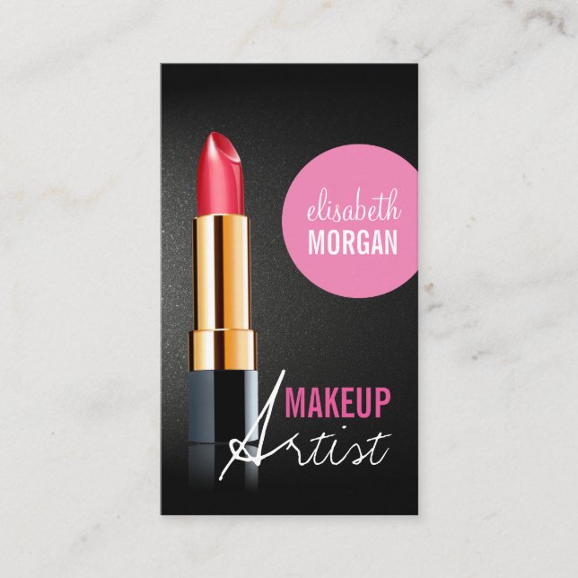 Makeup Artist - Stilvolle rote Lipstick Pink Beaut Visitenkarte (Vorderseite)