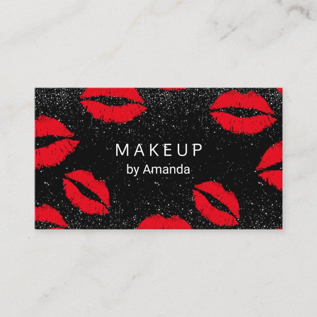 Makeup Artist Trendy Black Glitzer Rote Liften Visitenkarte (Vorderseite)