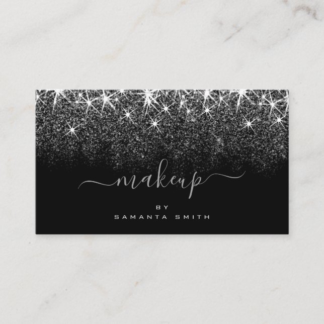 Makeup Artist Trendy Luminy Silver Glitzer Stars Visitenkarte (Vorderseite)