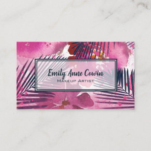 Makeup Artist Trendy Tropical Palm Pink Floral Visitenkarte
