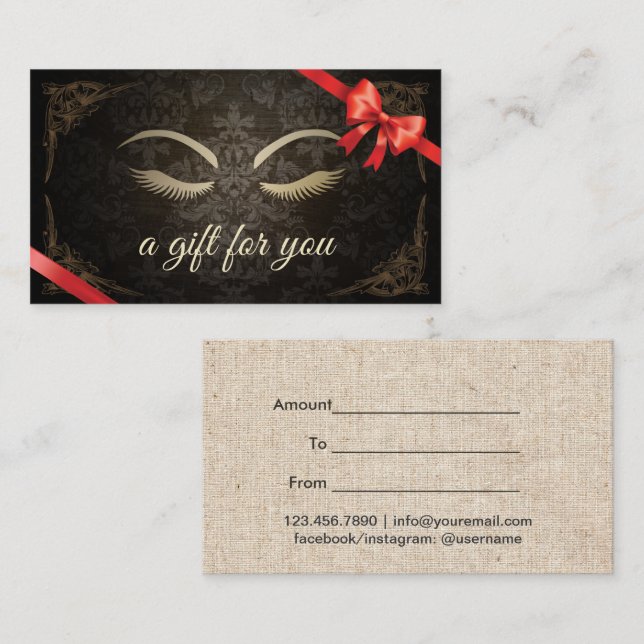 Makeup Artist Vintag Damask Geschenkgutscheine Rabattkarte (Vorne/Hinten)