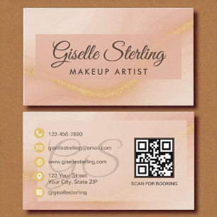 Makeup Artist Watercolor Gold Monogram QR Code Visitenkarte