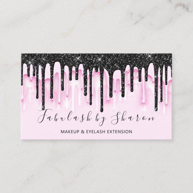 Makeup Artist White Lashes Pink Black Tropfens Visitenkarte (Vorderseite)